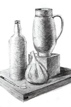 My hand drawing lesson 2 easy objects bottle, etc. Stock Illustration