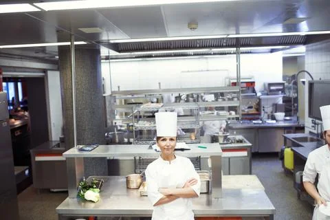 My kitchen is spic and span. the inner working of a professional kitchen. Stock Photos