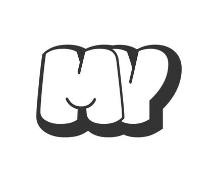 MY logo, bubble comic lettering, rounded in graffiti style black and white .. Stock Illustration