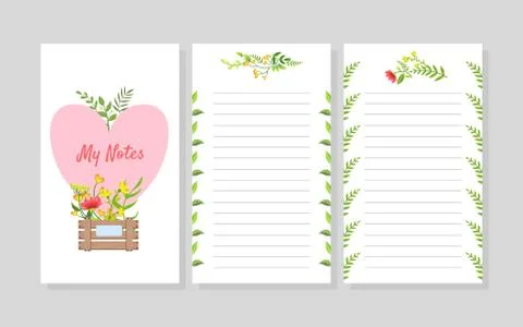 My Notes, Printable Paper Diary Page, Notebook, Organizer, Planner Vector Stock Illustration