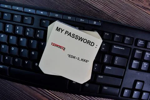 My password write on sticky notes isolated on Wooden Table. 写真素材