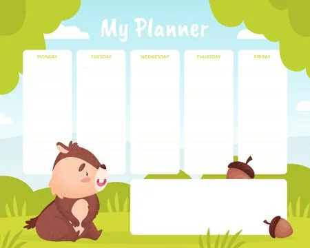 My Planner with Cute Chipmunk Character Vector Template Illustrazione stock
