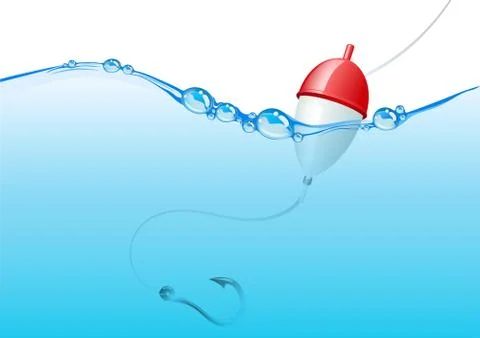 My popular image now vector! float, fishing line and hook underwater. Stock Illustration