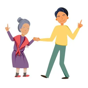 My son is dancing with an elderly mother. Stock Illustration