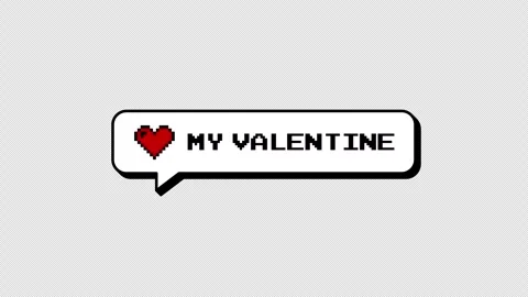My Valentine 8-bits pixel art comment balloon. Neubrutalism style. Stock Footage 316774481