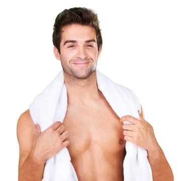 My work out routine. Studio shot of a handsome bare-chested man with a towel Foto stock
