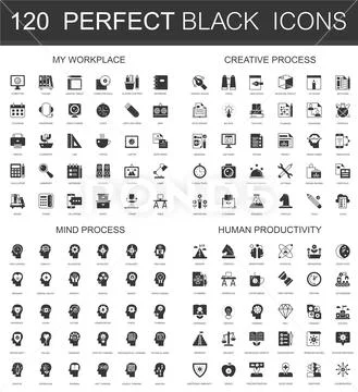 My workplace, creative process, mind process, human productivity black mini Stock Illustration