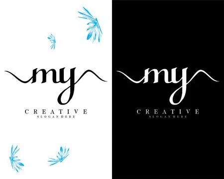 My, ym handwriting script font letter logo design template vector Illustrazione stock