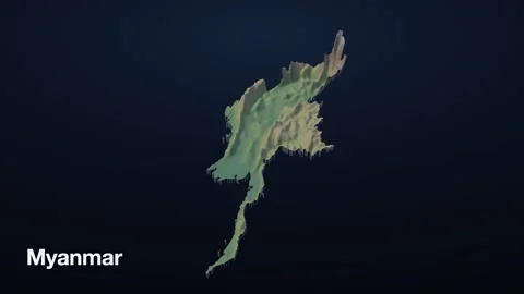 Myanmar 3D elevation relief map Stock Footage 340608765