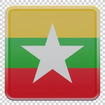 Myanmar 3d illustration flag on pole. Wood flagpole Stock Illustration