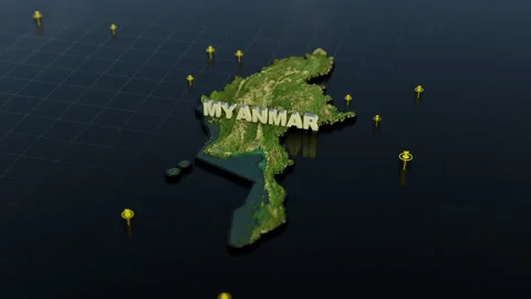Myanmar 3D Map With Animation Stock Footage 308876992