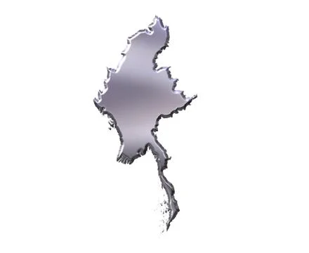 Myanmar 3D Silver Map Stock Illustration