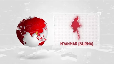Myanmar 4K Tech Map Beside Globe On White Background. Stock Footage 340477066