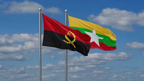 Myanmar and Angola flags Stock Footage 283447532