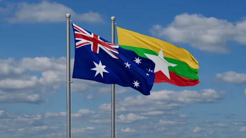 Myanmar and Australia flags Stock Footage 279729838