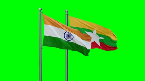 Myanmar and India flags Stock Footage 289641033