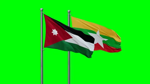 Myanmar and Jordan flags Stock Footage 292802346