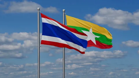 Myanmar and Thailand flags Stock Footage 280032713