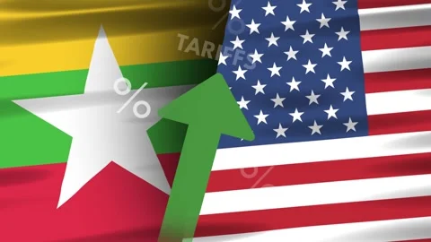 Myanmar and USA Tariffs Animation, Rising Import Duties, Trade Sanction Conce 스톡 동영상 312868015