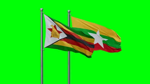 Myanmar and Zimbabwe flags Stock Footage 293216088