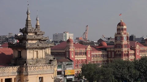 Myanmar architecture - colonial and Buddhist buildings Stock Footage 102641852