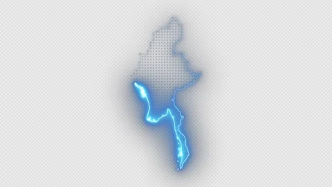 Myanmar Blue Neon Map Loop Animation on Transparent Background Glowing Country Vídeo Stock 336718388