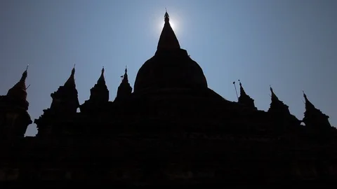 Myanmar Buddhist temple silhouette Stock Footage 102633635