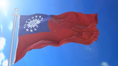 Myanmar Burma animated flag pack in 3D and isolated background Video stock 119931579