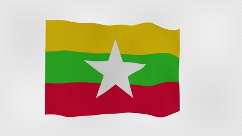Myanmar Burma National Flag Undulating Refined Alpha Overlay Stock Footage 342390938