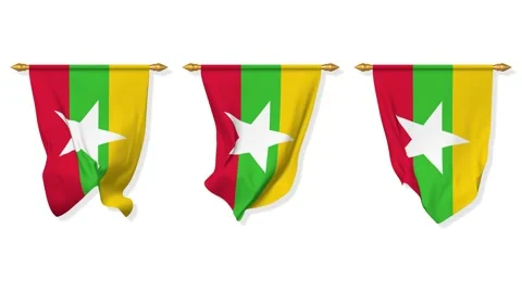 Myanmar Burma Wall Hanging Flag Waving in the Wind, 3D Rendering Stock Footage 229840405