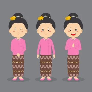 Myanmar Character with Various Expression Stock Illustration
