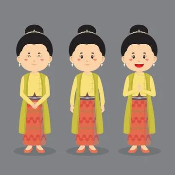 Myanmar Character with Various Expression Stock Illustration