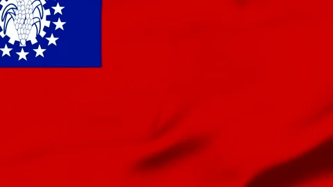 Myanmar flag with blue and white canton and red background Video stock 343573353