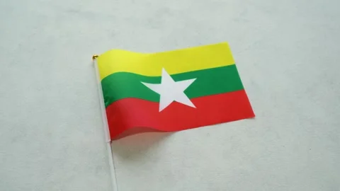 Myanmar flag close up on isolated background. Concept Burmese country flag. Stock Footage 344084605