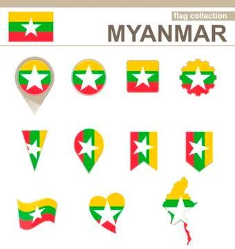 Myanmar Flag Collection Stock Illustration