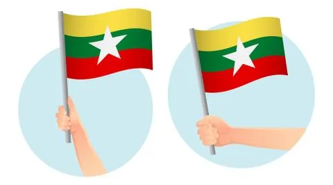 Myanmar flag in hand icon 스톡 일러스트