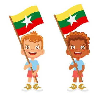 Myanmar flag in hand set Stock Illustration