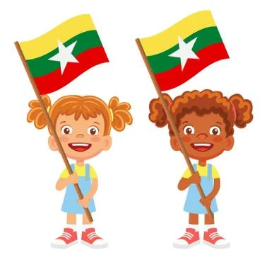 Myanmar flag in hand set Stock Illustration