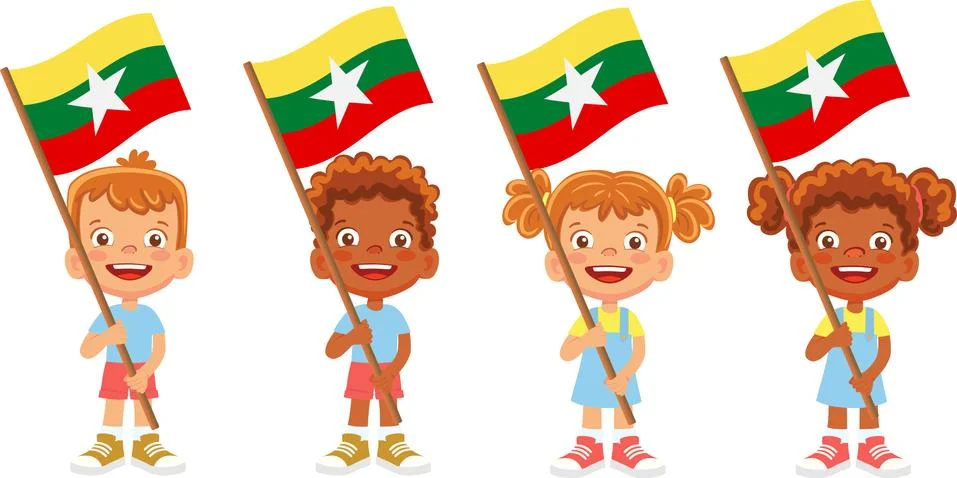 Myanmar flag in hand set Stock Illustration