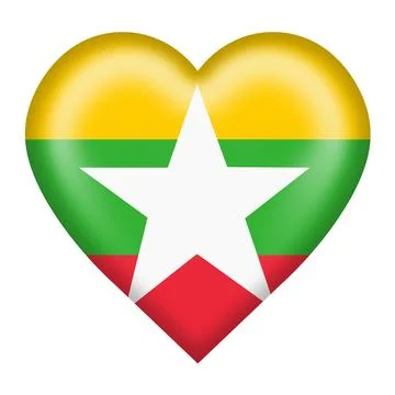 Myanmar flag heart button isolated on white with clipping path Stock Illustration