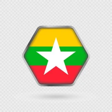 Myanmar flag in a hexagon frame. Stock Illustration