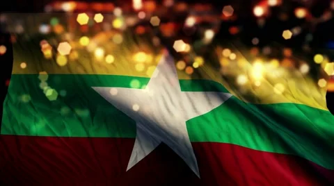 Myanmar Flag Light Night Bokeh Abstract Loop Animation 4K Stock Footage 47616189