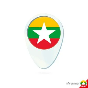 Myanmar flag location map pin icon on white background. Stock Illustration