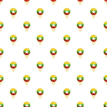 Myanmar flag map pin pattern repeating white background Illustrazione stock