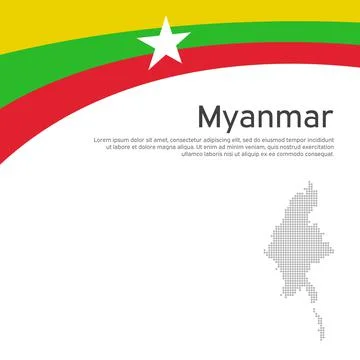 Myanmar flag, mosaic map on white background. Vector banner design, national Stock Illustration