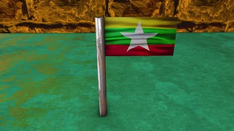 Myanmar Flag Post - Upwards Shot Stock Footage 270539101
