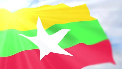 Myanmar Flag Seamless Loop 4k 60fps on Sky Background Stock Footage 340618741