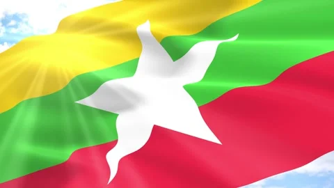 Myanmar Flag Seamless Loop 4k 60fps on Sky Background Stock Footage 341566356