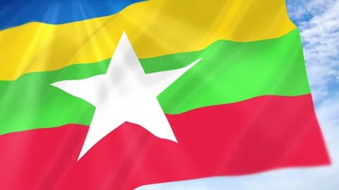 Myanmar Flag Seamless Loop 4k 60fps on Sky Background Stock Footage 341675590