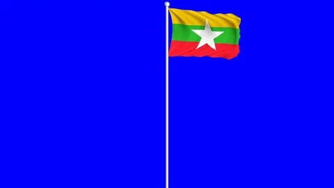 Myanmar Flag Waving Fluttering on Wind Loopable Green Blue Screen Matte Stock Footage 77575918
